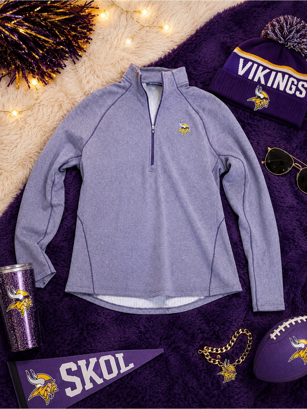 Cutter & Buck Minnesota Vikings Peshastin Recycled Grid Fleece Womens Pullover